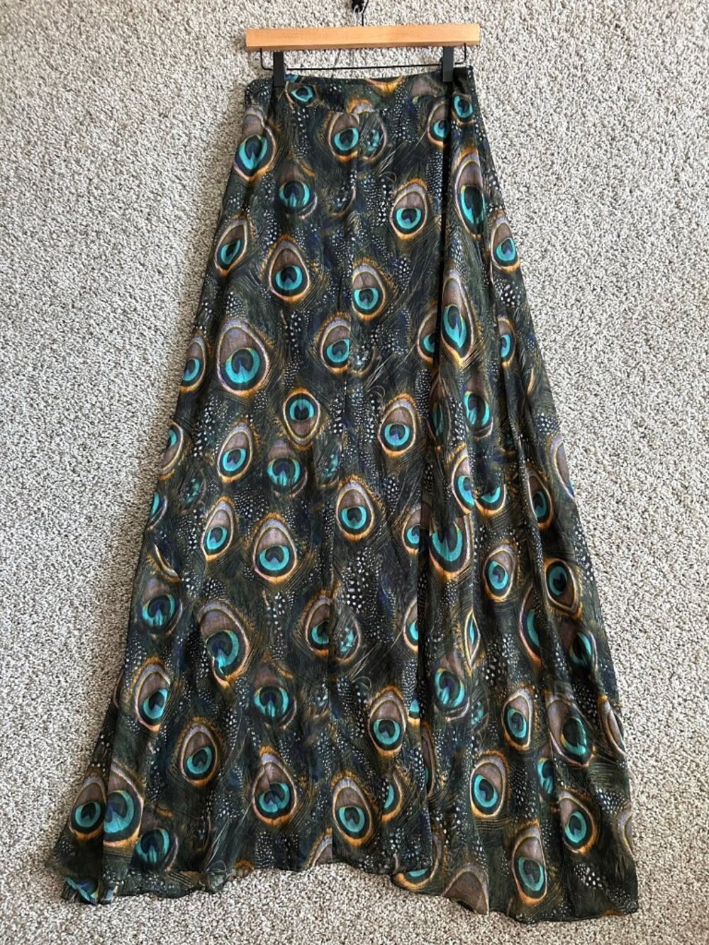 Show Me Your Mumu Women's Sz L Peacock Feather Print Maxi Skirt - Picture 2 of 10